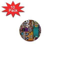 Pattern Design Art Techno  Dj Music Retro Music Device 1  Mini Buttons (10 Pack)  by Cemarart