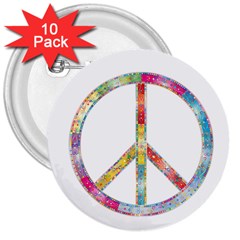 Flourish Decorative Peace Sign 3  Buttons (10 Pack)  by Cemarart