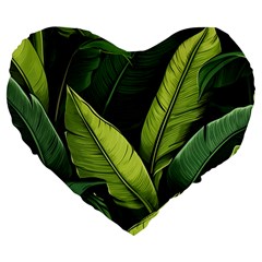 Banana Leaves Pattern Large 19  Premium Flano Heart Shape Cushions by goljakoff