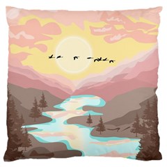 Mountain Birds River Sunset Nature Standard Premium Plush Fleece Cushion Case (two Sides) by Cemarart