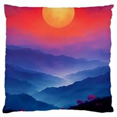 Valley Night Mountains Large Premium Plush Fleece Cushion Case (two Sides) by Cemarart