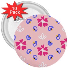 Flower Heart Print Pattern Pink 3  Buttons (10 Pack)  by Cemarart