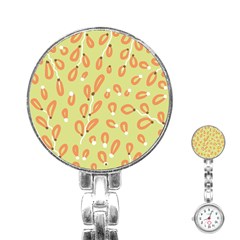 Pattern Leaves Print Background Stainless Steel Nurses Watch by Cemarart