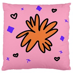 Doodle Flower Sparkles Orange Pink Large Premium Plush Fleece Cushion Case (two Sides) by Cemarart