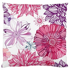 Violet Floral Pattern Large Premium Plush Fleece Cushion Case (two Sides) by Cemarart