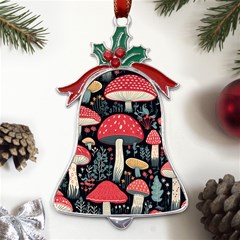 Mushrooms Psychedelic Metal Holly Leaf Bell Ornament by Grandong