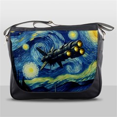Spaceship Starry Night Van Gogh Painting Messenger Bag by Maspions