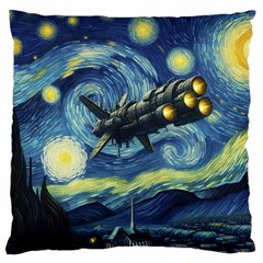 Spaceship Starry Night Van Gogh Painting Large Premium Plush Fleece Cushion Case (one Side) by Maspions