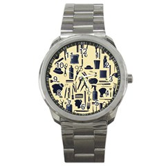 Elegant Hairdresser Pattern Cream Sport Metal Watch by TetiBright