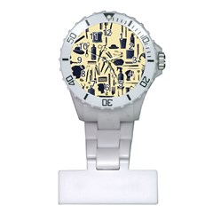 Elegant Hairdresser Pattern Cream Plastic Nurses Watch by TetiBright