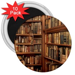 Room Interior Library Books Bookshelves Reading Literature Study Fiction Old Manor Book Nook Reading 3  Magnets (10 Pack)  by Grandong