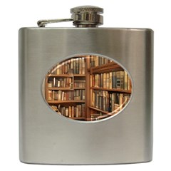 Room Interior Library Books Bookshelves Reading Literature Study Fiction Old Manor Book Nook Reading Hip Flask (6 Oz) by Grandong