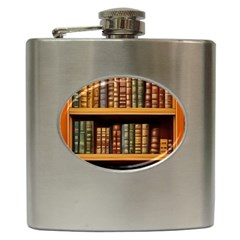 Room Interior Library Books Bookshelves Reading Literature Study Fiction Old Manor Book Nook Reading Hip Flask (6 Oz) by Grandong