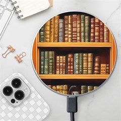 Room Interior Library Books Bookshelves Reading Literature Study Fiction Old Manor Book Nook Reading Wireless Fast Charger(white) by Grandong