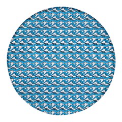 Blue Wave Sea Ocean Pattern Background Beach Nature Water Round Glass Fridge Magnet (4 Pack) by Maspions