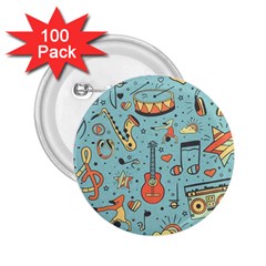 Seamless Pattern Musical Instruments Notes Headphones Player 2 25  Buttons (100 Pack)  by Apen