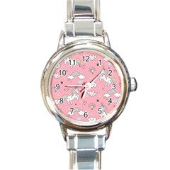 Cute Unicorn Seamless Pattern Round Italian Charm Watch by Apen