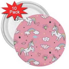 Cute Unicorn Seamless Pattern 3  Buttons (10 Pack)  by Apen