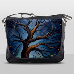 Tree Branches Mystical Moon Expressionist Oil Painting Acrylic Painting Abstract Nature Moonlight Ni Messenger Bag by Maspions