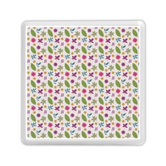 Pattern Flowers Leaves Green Purple Pink Memory Card Reader (square) by Maspions