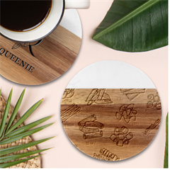 Pasta Mie Spageti Rigatoni Lasagna Marble Wood Coaster (round) by Askadina