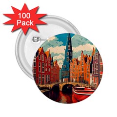 London England Bridge Europe Buildings Architecture Vintage Retro Town City 2 25  Buttons (100 Pack)  by Maspions