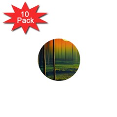 Outdoors Night Moon Full Moon Trees Setting Scene Forest Woods Light Moonlight Nature Wilderness Lan 1  Mini Buttons (10 Pack)  by Posterlux