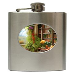 Room Interior Library Books Bookshelves Reading Literature Study Fiction Old Manor Book Nook Reading Hip Flask (6 Oz) by Posterlux