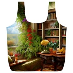 Room Interior Library Books Bookshelves Reading Literature Study Fiction Old Manor Book Nook Reading Full Print Recycle Bag (xl) by Posterlux