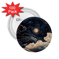 Starry Sky Moon Space Cosmic Galaxy Nature Art Clouds Art Nouveau Abstract 2 25  Buttons (100 Pack)  by Posterlux