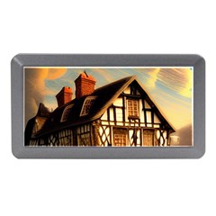 Village House Cottage Medieval Timber Tudor Split Timber Frame Architecture Town Twilight Chimney Memory Card Reader (mini) by Posterlux