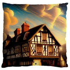 Village House Cottage Medieval Timber Tudor Split Timber Frame Architecture Town Twilight Chimney 16  Baby Flannel Cushion Case (two Sides) by Posterlux