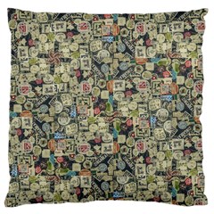 Sticker Collage Motif Pattern Black Backgrond Large Premium Plush Fleece Cushion Case (one Side) by dflcprintsclothing