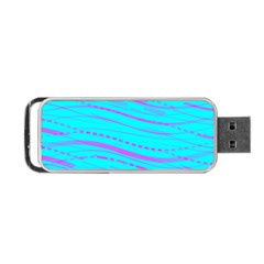 Wave Stripe Pattern Design Aqua Portable Usb Flash (one Side) by Ndabl3x