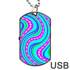 Swirls Pattern Design Bright Aqua Dog Tag Usb Flash (two Sides) by Ndabl3x