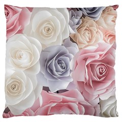 Pastel Rose  Flower Blue Pink White Large Premium Plush Fleece Cushion Case (two Sides) by Cemarart