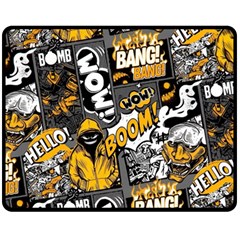 Boom Bang Art Crazy Drawing Graffiti Hello Retro Sayings Yellow Fleece Blanket (medium) by Bedest