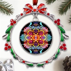 Pink Florales Muster Metal X mas Wreath Ribbon Ornament by 2607694c