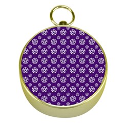 White Pentacle And Purple Pattern Gold Compasses by cheekywitch