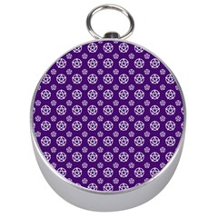 White Pentacle And Purple Pattern Silver Compasses by cheekywitch