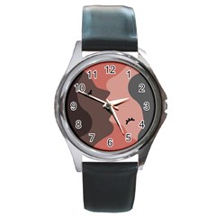 Illustrations Of Love And Kissing Women Round Metal Watch by anzea