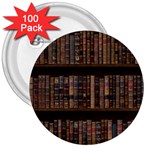 Old Bookshelf Orderly Antique Books 3  Buttons (100 pack)  Front