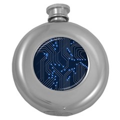 Seamless Pattern Of Glowing Circuit Board Neon Technology Round Hip Flask (5 Oz) by Loisa77