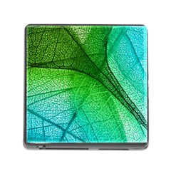 3d Leaves Texture Sheet Blue Green Memory Card Reader (square 5 Slot) by Cemarart