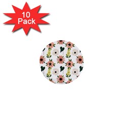 Flower White Pattern Floral 1  Mini Buttons (10 Pack)  by anzea