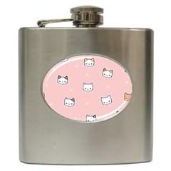 Cute Cat Cartoon Doodle Seamless Pink Pattern Hip Flask (6 Oz) by Grandong