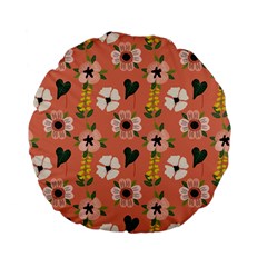 Flower Pink Brown Pattern Floral Standard 15  Premium Flano Round Cushions by anzea
