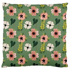 Flower Green Pink Pattern Floral Large Premium Plush Fleece Cushion Case (two Sides) by anzea
