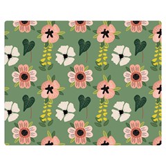 Flower Green Pink Pattern Floral Two Sides Premium Plush Fleece Blanket (teen Size) by anzea