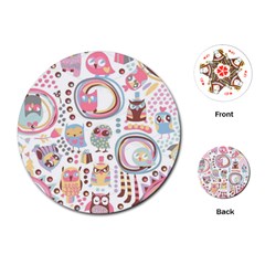 Cute Owl Bird Animal Pattern Playing Cards Single Design (round) by Perong